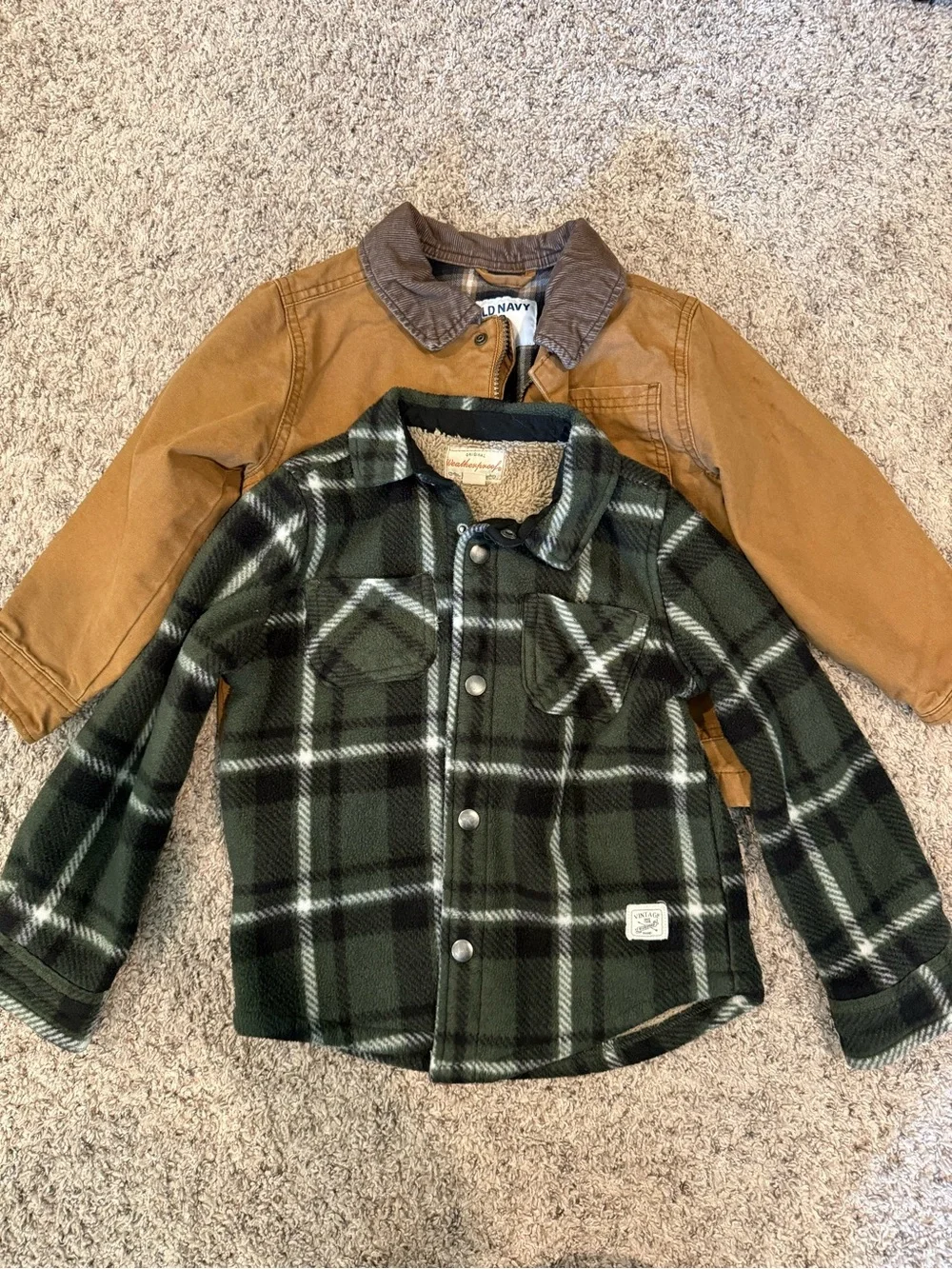 Old Navy Green Black Plaid Sherpa-Lined Button Shirt and Jacket